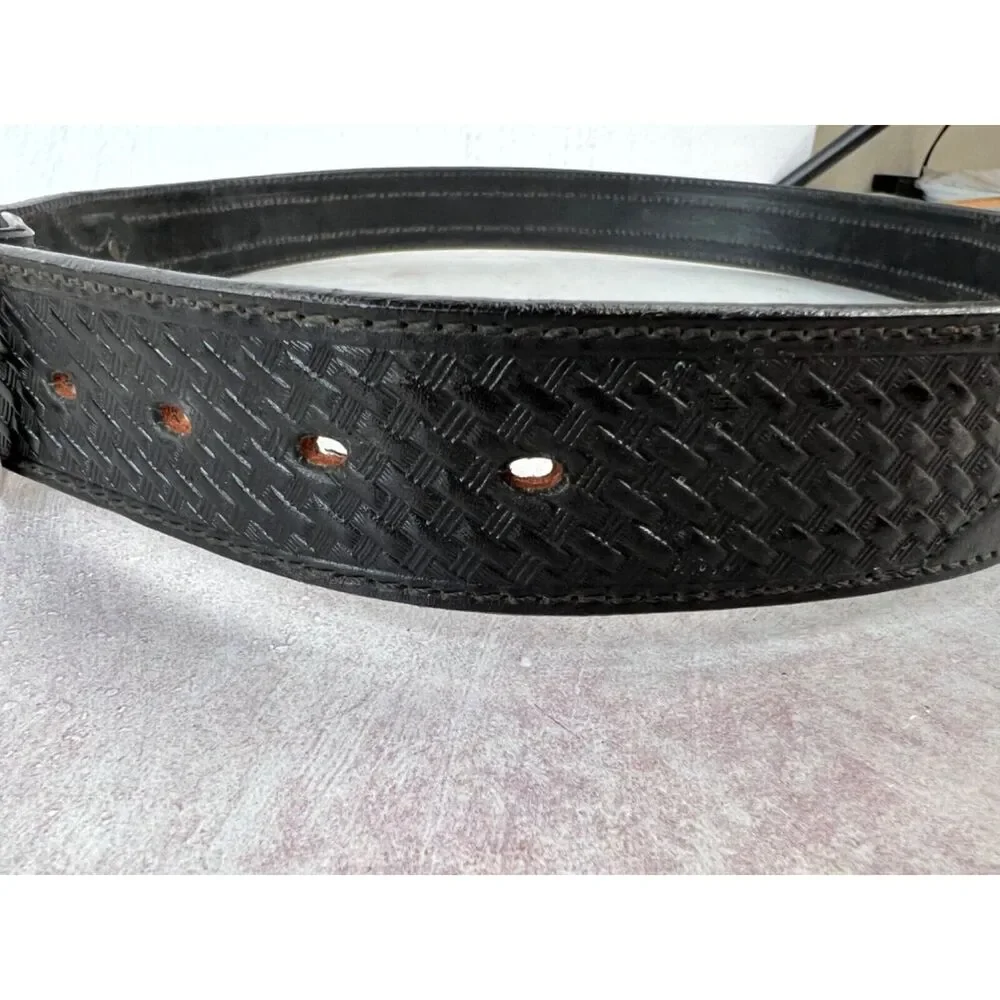 Black Leather Belt With‎ Beaded Southwestern Pattern & Silver Buckle Western
